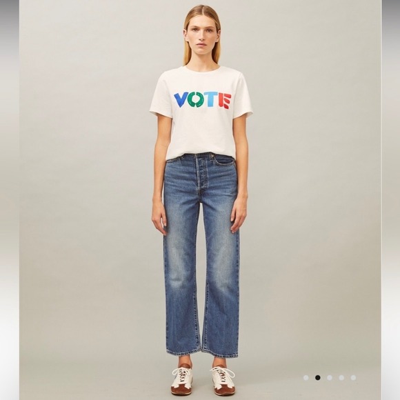 NEW Tory Burch Vote 100% cotton graphic t shirt Size M white - Picture 1 of 10